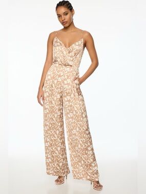Dynamite silky Beige Floral Wide-Leg Jumpsuit
